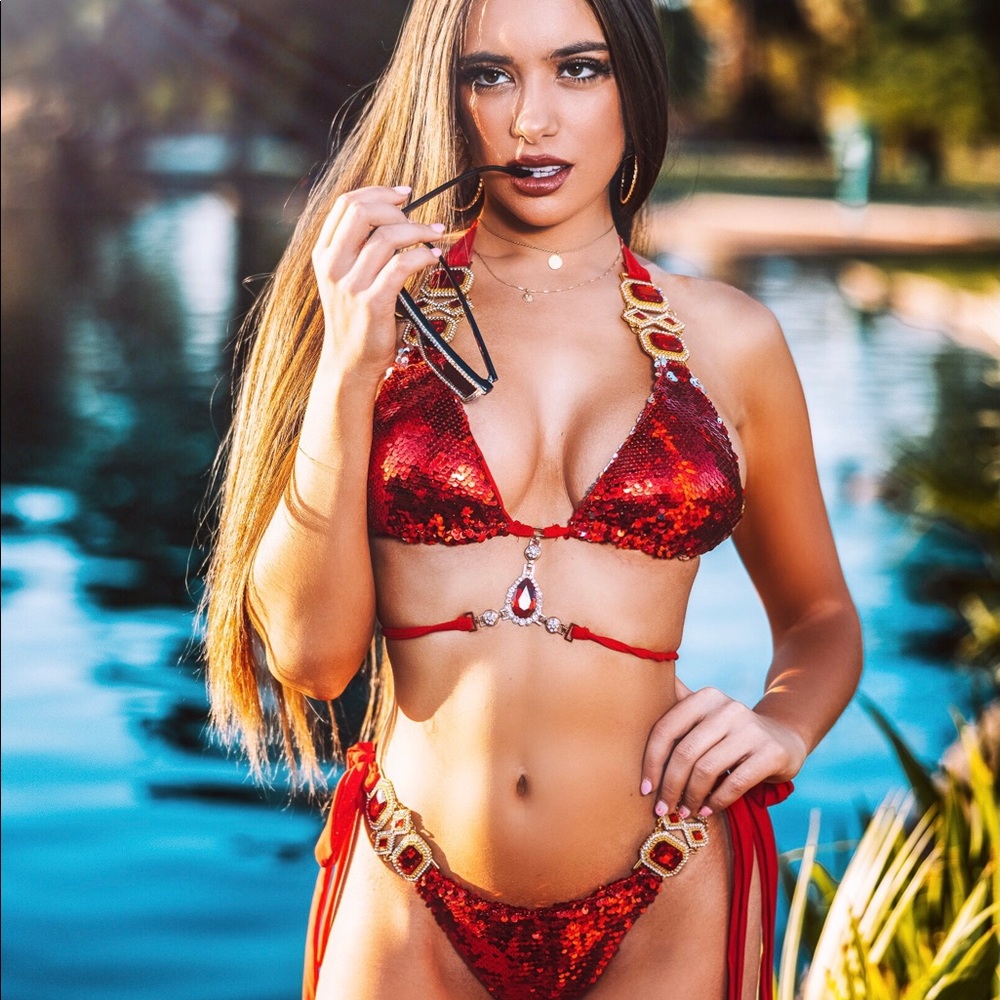 Wild Sea Star Bikini! Festival Wear. Red sequin